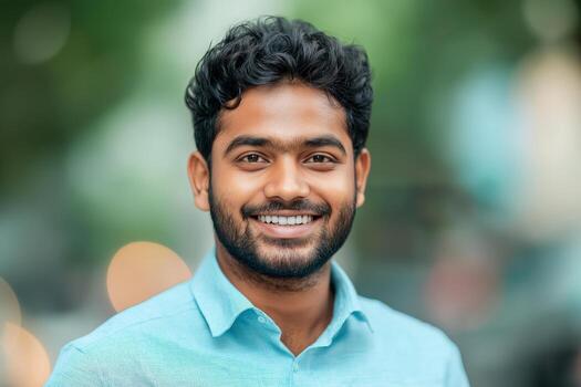 Home a smiling young indian man with formal shirts outdoors photo